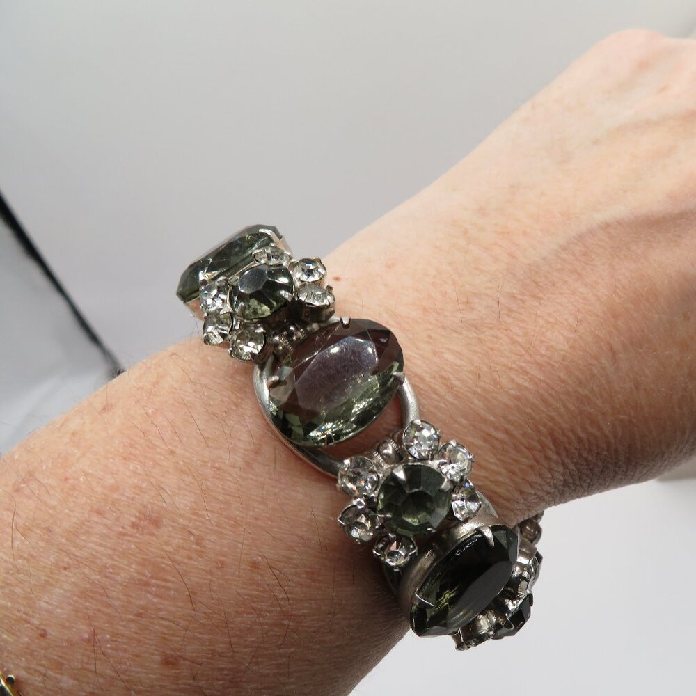 Juliana D&E Oval Black Glass and Black. And Clear Chatons Silver Tone Bracelet